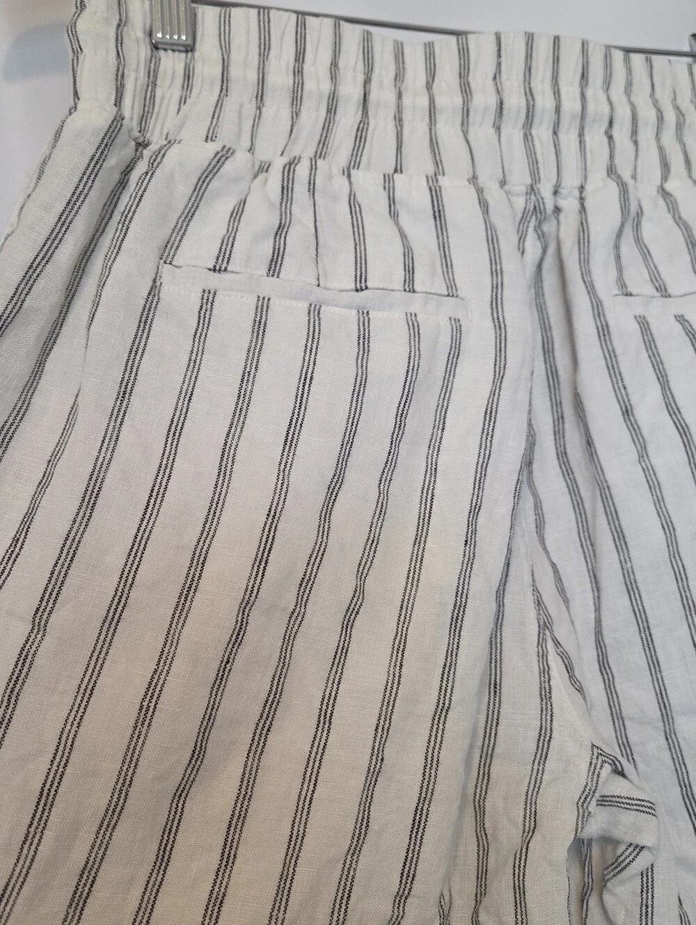 Quince 100% Linen Wide Leg Striped Pants M Elastic Waist Coastal Chic